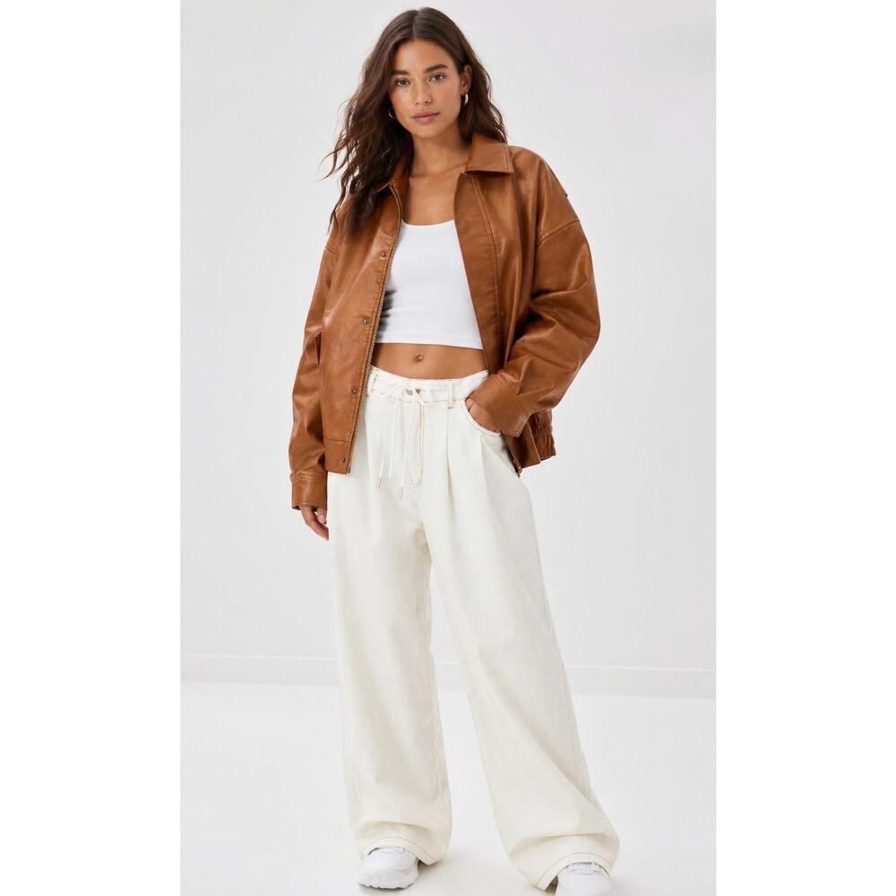 Lioness Porcelain Slouched Tie Wide Leg Jeans Cotton Minimalist Baggy Size Small